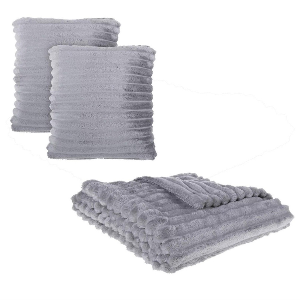 Simply Essential 3-Piece Corduroy Throw Blanket and Throw Pillow Bundle in gray